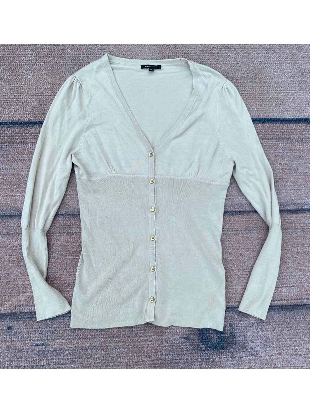 Y2K Downtown girl fairy boho deep v-neck gold button ribbed champagne cardigan